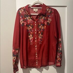 Sezane Red Floral Button Down Shirt